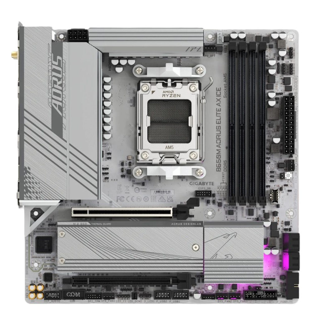 Tarjeta Madre Gigabyte B650M A Elite AX ICE S-AM5 4x DDR5 8000MHz HDMI DP MICRO ATX WIFI6/BT