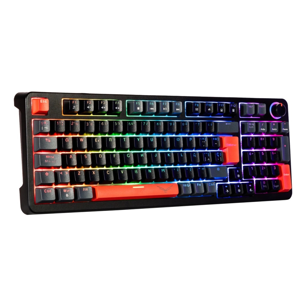 Teclado Gamer Mecánico Naceb Phyton LED RGB Switch Brown Inalámbrico RF Inalámbrico Español