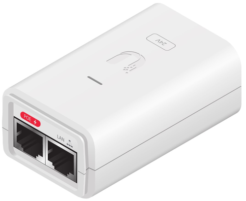 Inyector poe ubiquiti 24v, 0.3a con puerto gigabit, color blanco, (poe-24-7w-g-wh)