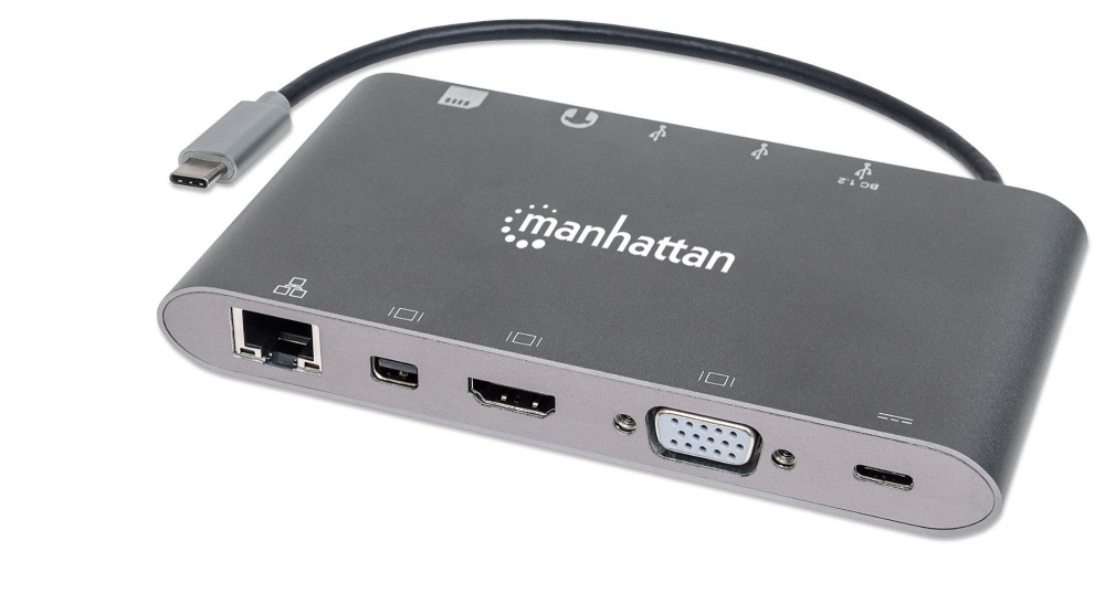 Convertidor manhattan 152808 video usb-c a hdmi/dpmini/svga/rj45/3.5mm