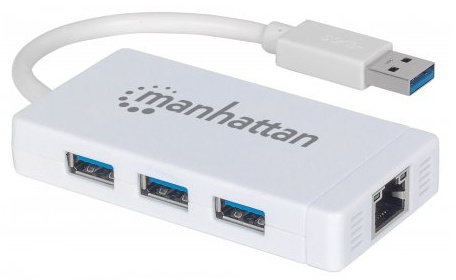 Hub USB A 3.0 de 3 Puertos 1x RJ-45 Manhattan 5000 Mbit/s