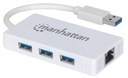 Hub USB A 3.0 de 3 Puertos 1x RJ-45 Manhattan 5000 Mbit/s