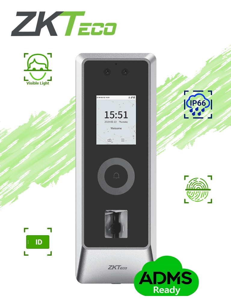ZKTECO PROMA - Control de Acceso Facial / Exterior IP66 / IK07 / 30,000 rostros / 10,000 huellas / 50,000 tarjetas / ADMS