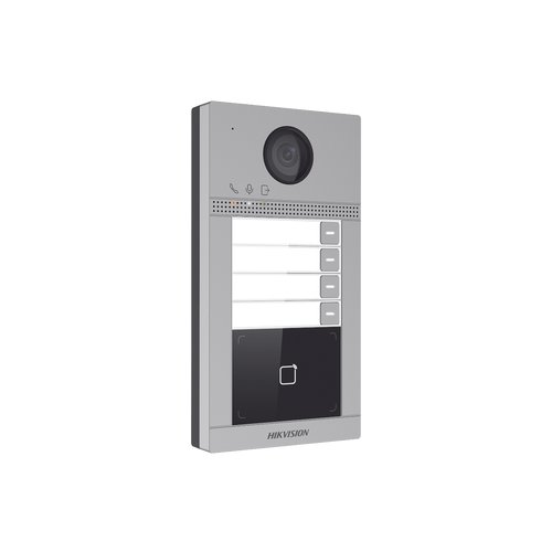 Videoportero ip 2 megapixel / llamada y apertura remota desde app hik-connect / poe / exterior ip65 + antivandalico ik08 / 4 departamento / apertura con tarjeta / soporta 2 puertas y hasta 6 monitores