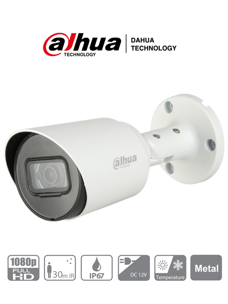 Cámara CCTV Bullet IR Dahua Interiores Exteriores HAC-HFW1200T-36 Alámbrico 1920x1080 Pixeles Día Noche