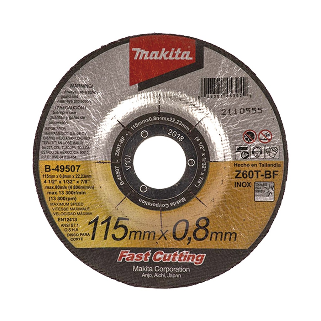 Disco de Diamante Makita B49507 4 1/2" Para Metal 