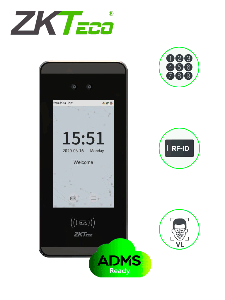 Zkteco miniacplus - control de acceso y asistencia facial / 3000 rostros / 3000 tarjetas  id 125khz / adms / licencia de bio acc