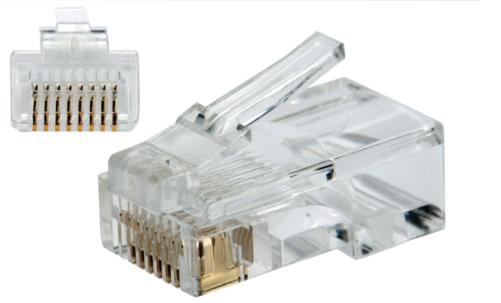 Sbetech 24018p8c - plug rj45 8 posiciones 50 micras de oro cat5e, paq 50 pza