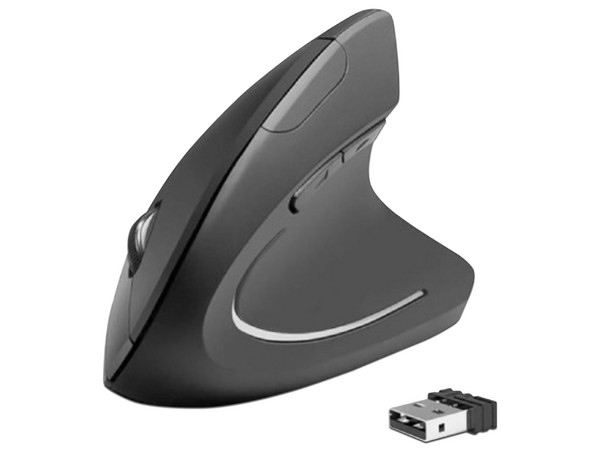 Mouse Ergonómico BRobotix 6000816, Inalámbrico, Óptico, 1.600DPI, RF Inalámbrico, Negro