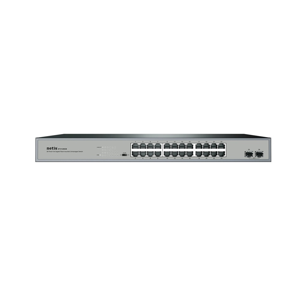 Switch NETIS ST3126GS 26 Puertos Gigabit Ethernet Switch + 2 Puertos SFP Gigabit Montable en Rack No Administrable 