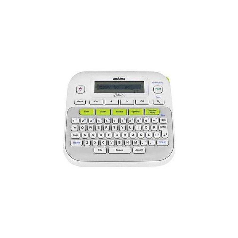 Rotuladora de etiquetas brother pt-d210, fuentes 4, 10 estilos, 97 marcos, 600 simbolos, cintas 3.5mm, 6.0mm, 9mm, 12mm