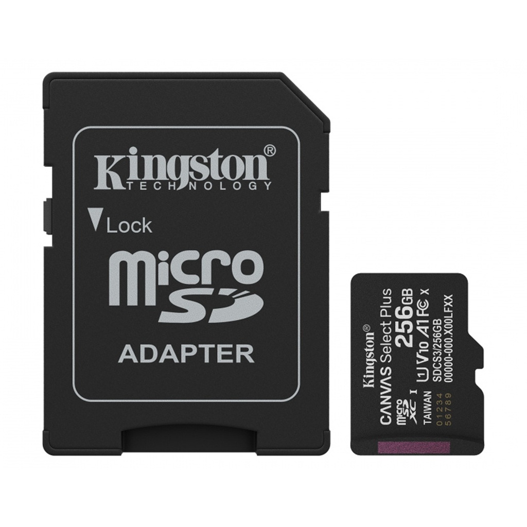 Memoria Flash Kingston Canvas Select Plus Gen3 256GB MicroSD UHS-I Clase 10 Con Adaptador