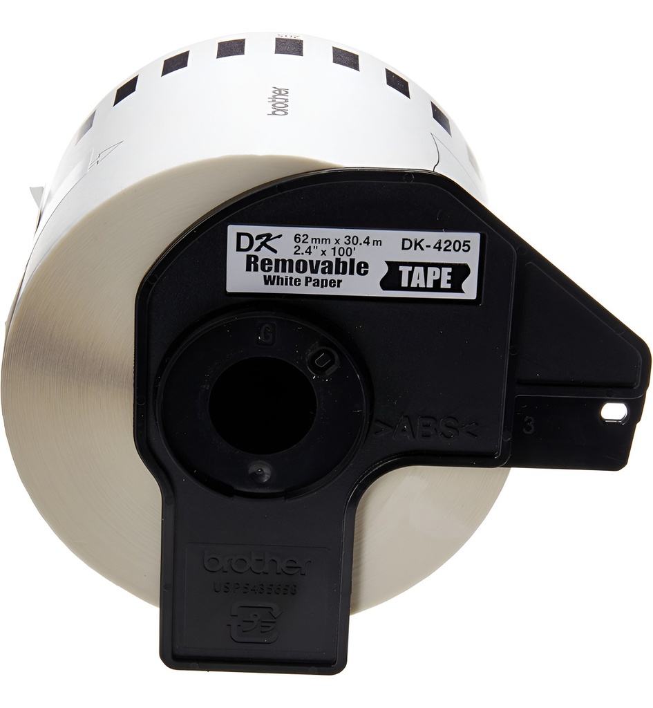 Cinta etiquetadora brother dk4205 continua removible blanca 62mmx30.4m 300 etiquetas