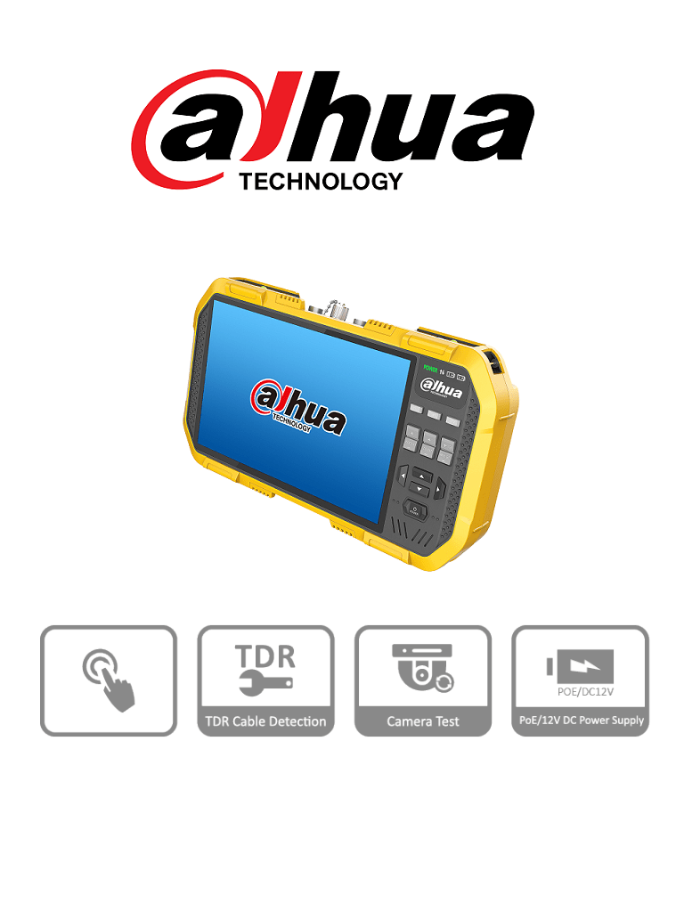 Dahua pfm907 -probador de video ip y hdcvi/ soporta compresión de video h.265 y h.264/ control ptz/ soporta audio/ multimetro in