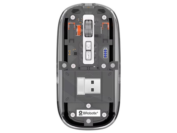 Mouse Ergonómico BRobotix 6000823, Inalámbrico, Óptico, 1.600DPI, USB-C, Transparente