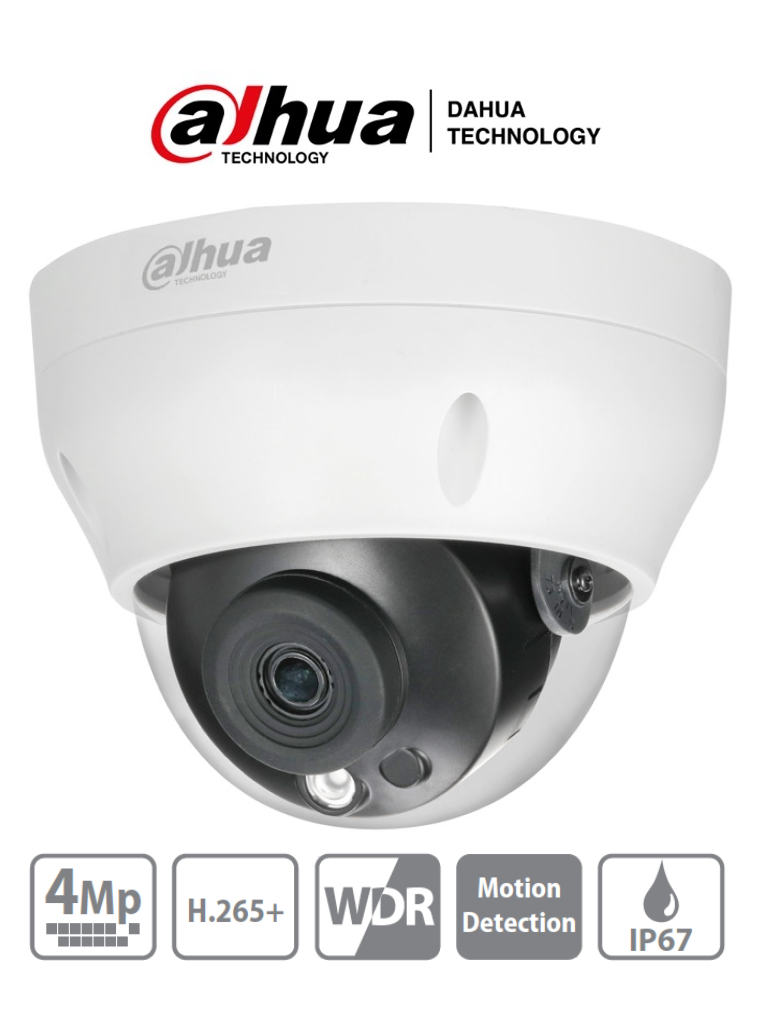 Camara ip domo ipc-hdpw1431r1-s4 ip domo de 4 megapixeles/ lente de 2.8mm/ ir de 30 mts/ h.265/ wdr real/ ip67/ poe/ 3d dnr/ hlc