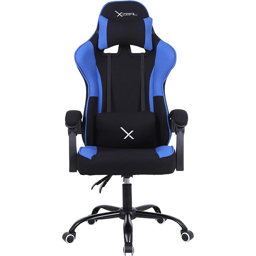Sillas gamer negro/ azul x20, tela automotriz, brazos reclinables, piston clase 3 130kg, reclinable 125º, soporte lumbar y cervical, estrella metalica negra