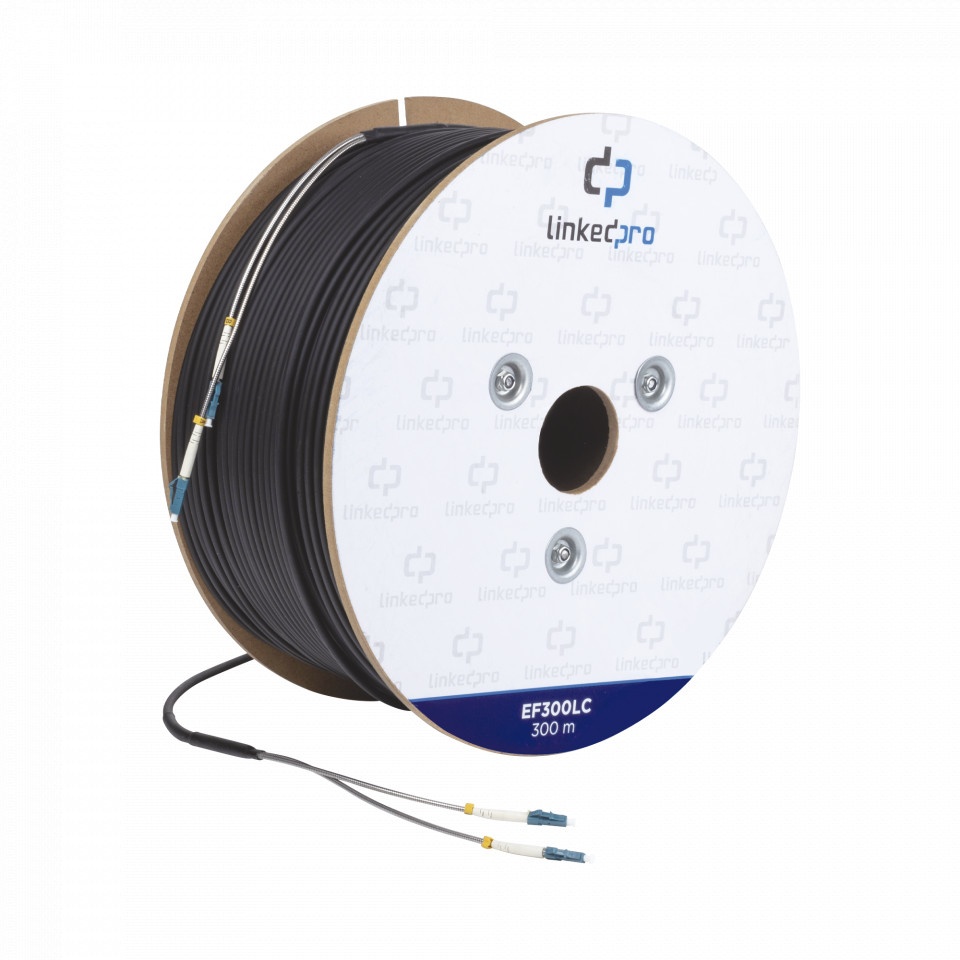 Carrete de fibra óptica monomodo con conectores lc-lc duplex, reforzada con kevlar, de 300 metros