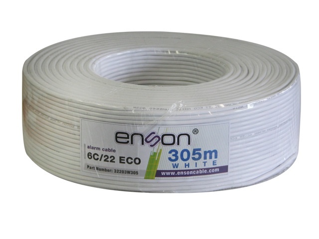 Cable de alarma enson 32203w305 serie eco multifilar  6c/22 awg bobina de 305 metros forro pvc color blanco para uso interior di