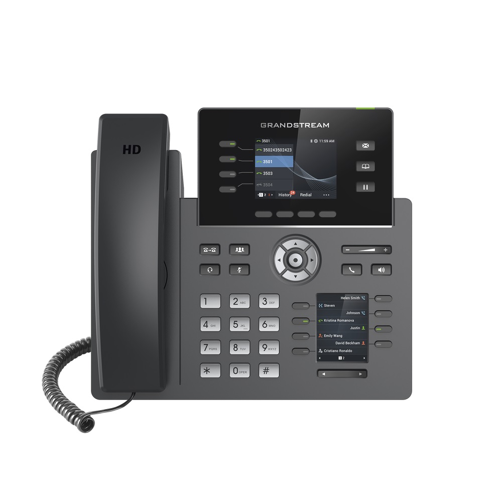 Teléfono IP Wi-Fi Grado Operador 4 líneas SIP con 4 Cuentas Pantalla a Color 2.8" Puertos Gigabit, Bluetooth, PoE, Codec Opus