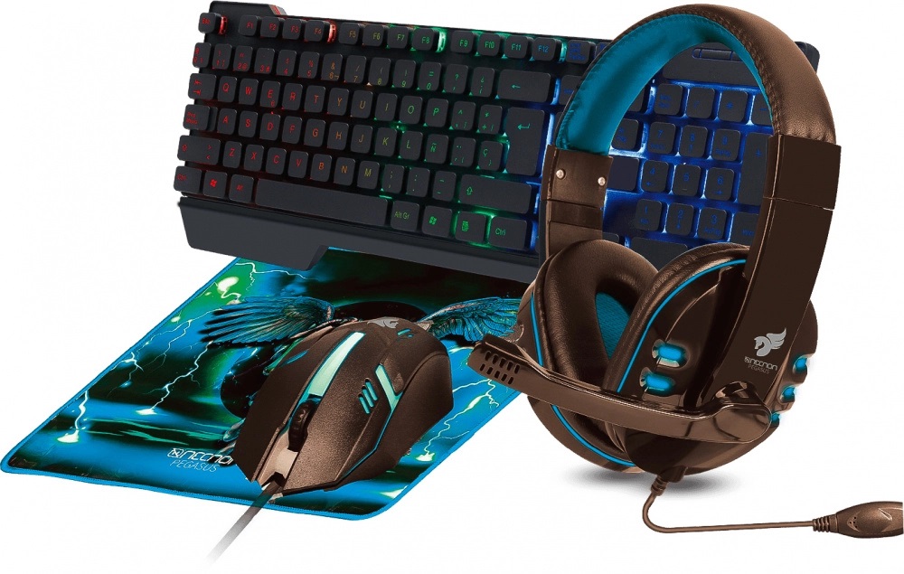 Kit Gamer De Teclado Mouse Diadema Y Mousepad Necnon NGC-PEGASUS Alámbrico USB Inglés