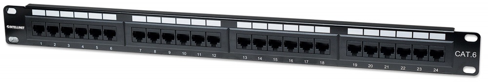 Panel de parcheo 24 puertos cat6 utp 1u p/rack 19 intellinet 520959