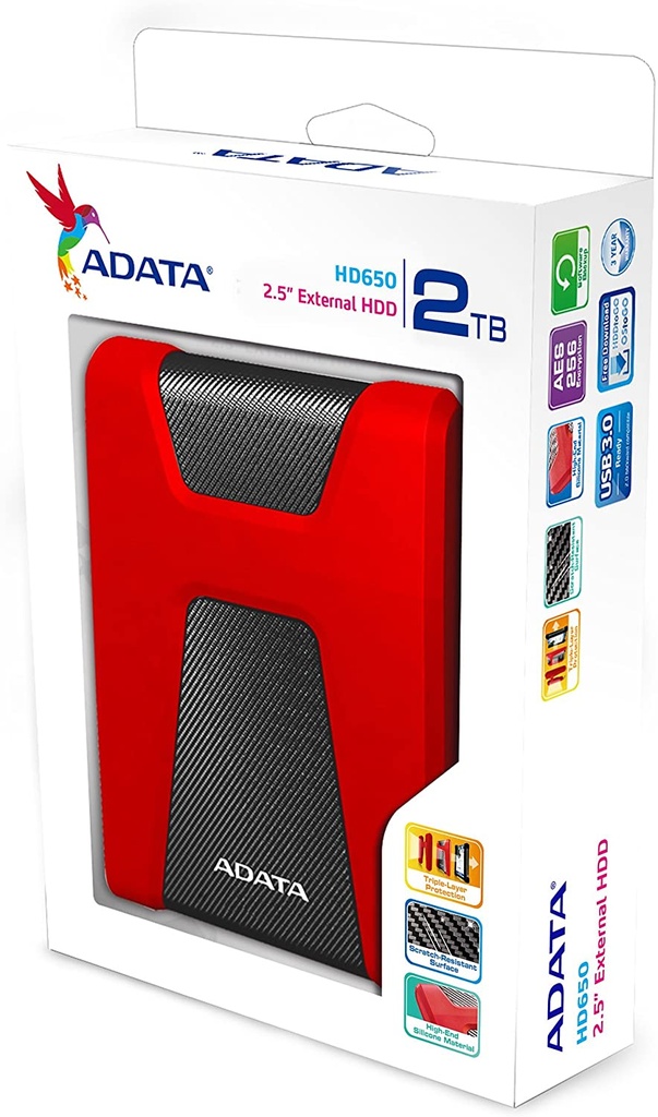 Disco Duro Externo Adata HD650 2.5'' 2TB USB 3.1 Rojo para Mac/PC