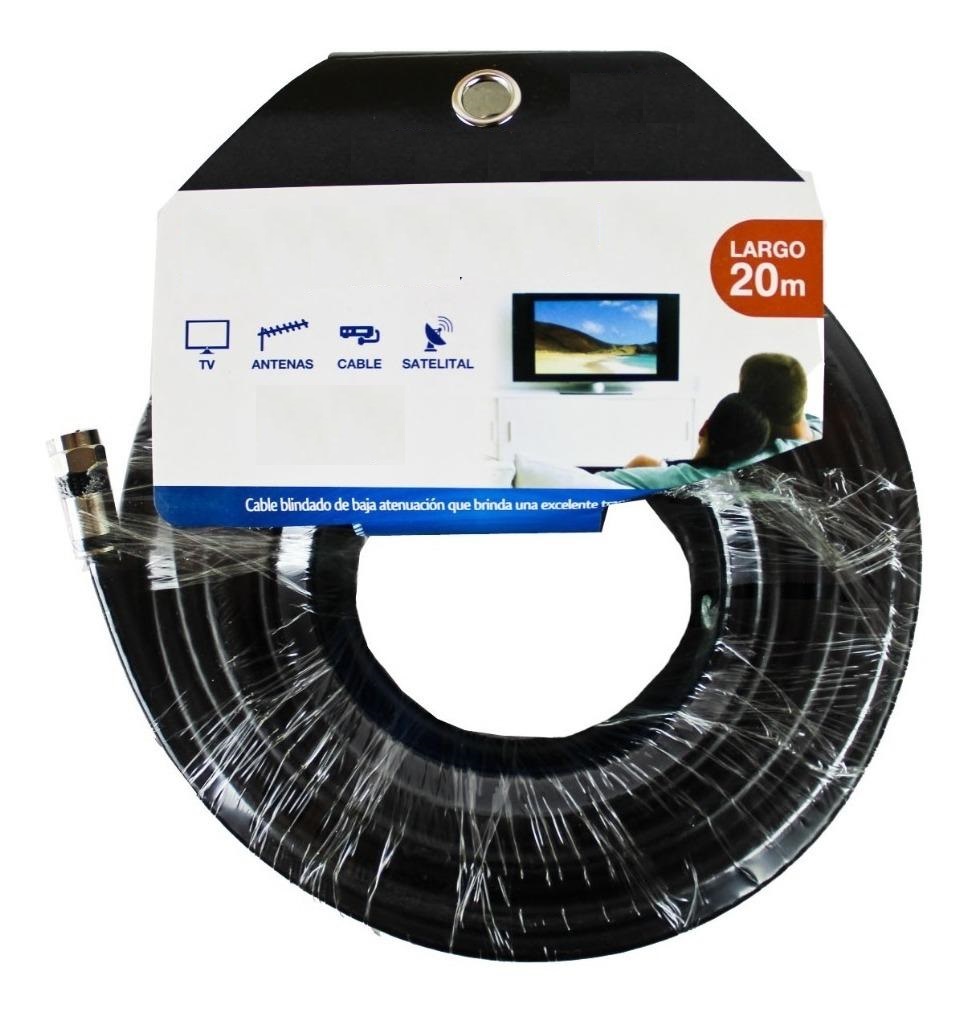 Cable Coaxial 20 Metros para Video PR-CA20 Macho a Macho Negro