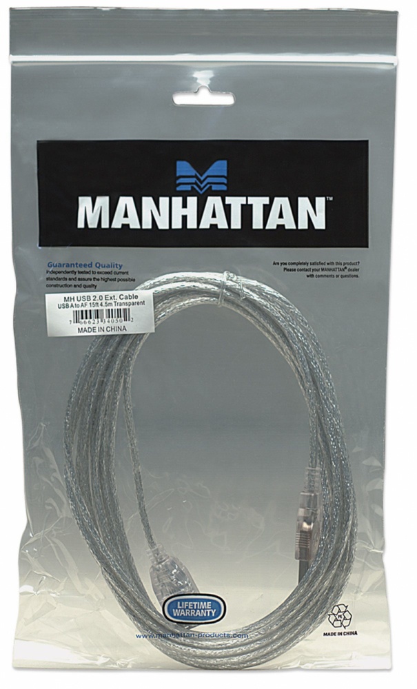 Cable Extensión De Alta Velocidad Manhattan USB 2.0 USB A Macho - USB A Hembra 4.5 Metros