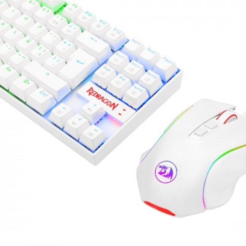Kit Mouse Y Teclado Mecanico Gamer Redragon K552 White BA RGB Alámbrico USB