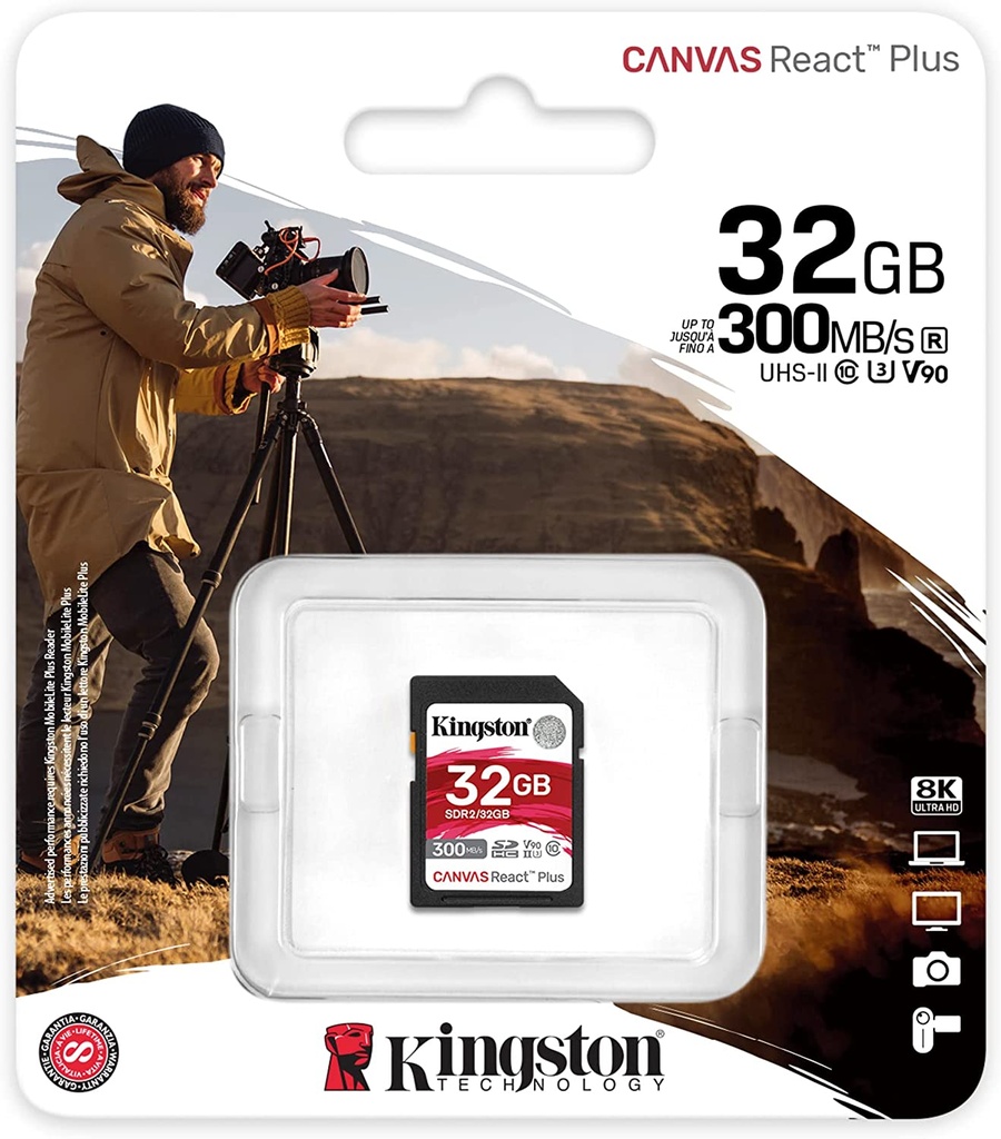 Memoria Flash Kingston Canvas React Plus 32GB SD UHS-II Clase 10