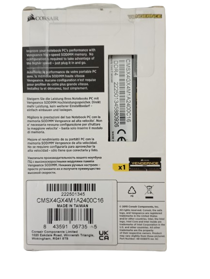 Memoria RAM Corsair Vengeance LPX 4GB 2400MHz SODIMM (Open Box)
