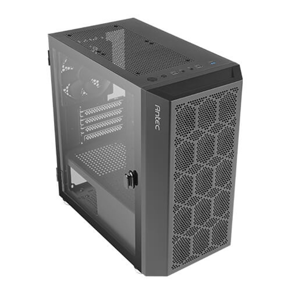 Gabinete antec nx200m rgb, mini tower, soporta micro atx, itx, 4 ranuras de expansion, ventana de cristal, 3x vent frgb, color n