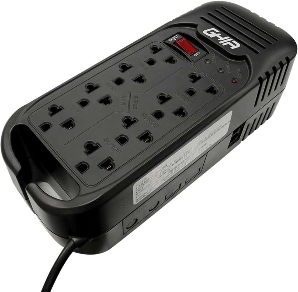 Regulador de Voltaje GHIA GVR-013 600W 1300VA 8 Contactos Uso Domestico