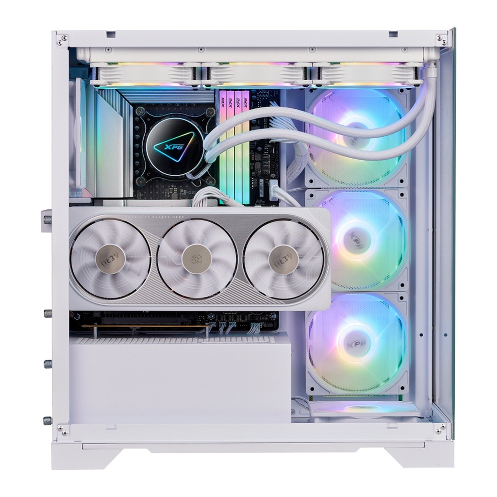 Gabinete xpg invaderxmt, mid-tower, c/ventana, rgb, ventiladores 5x120mm, color blanco