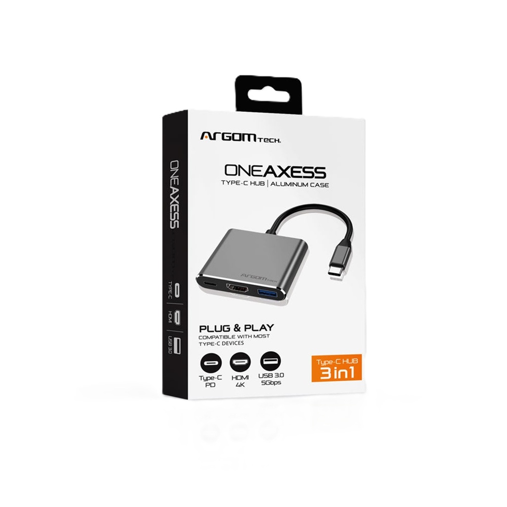 Hub Argomtech One Axess 3 en 1 Puerto de Salida Tipo C a HDMI PD USB