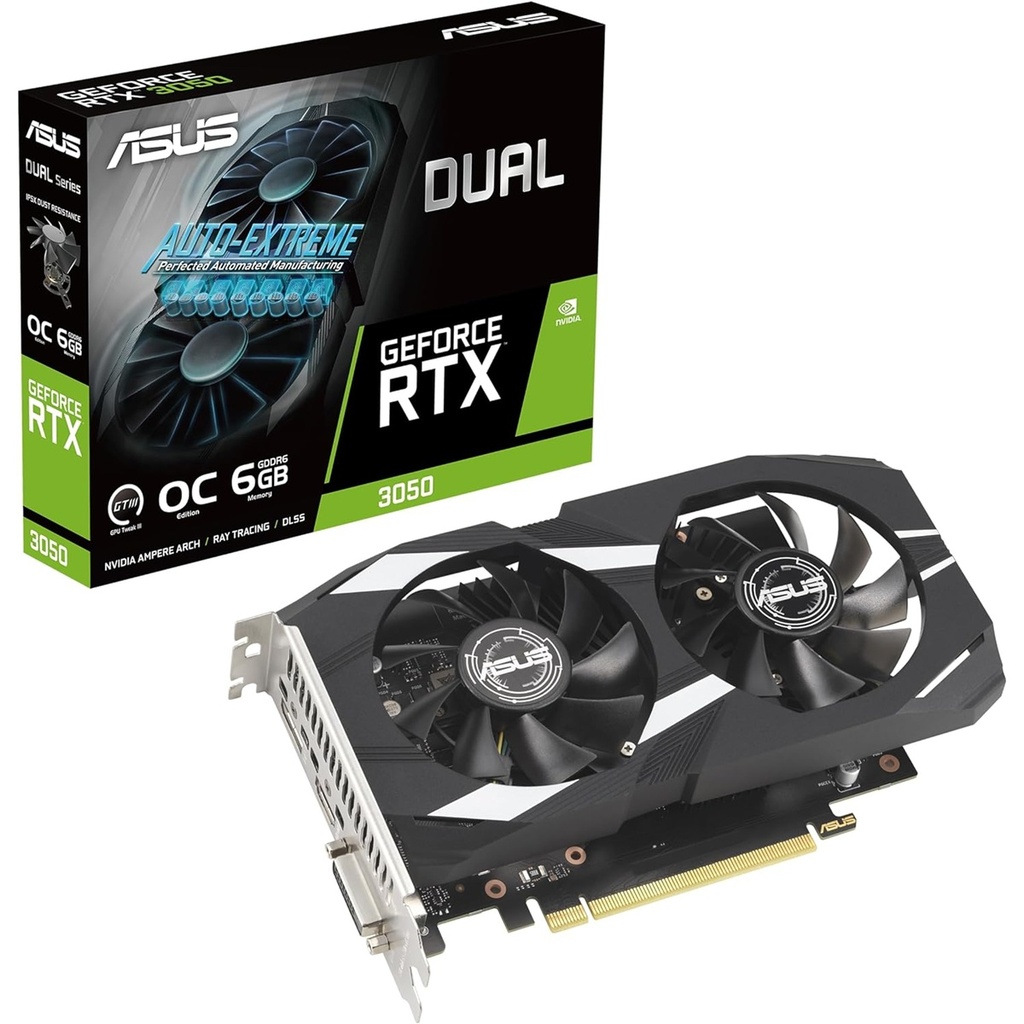 Tarjeta De Video Asus DUAL-RTX3050-O6G GDDR6 96Bit PCI-e 4.0 DisplayPort HDMI DVI 8K Dual Fan