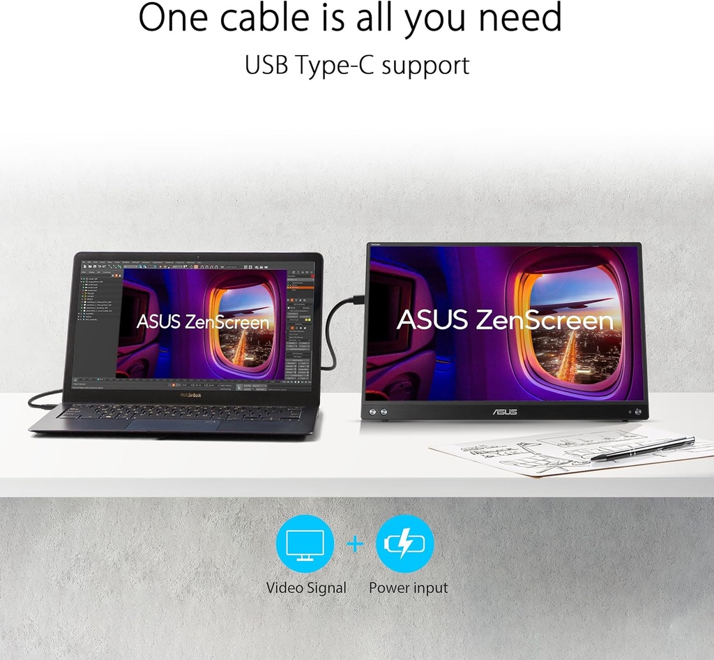 Monitor Portátil LED Asus 15.6 Full HD USB A USB C