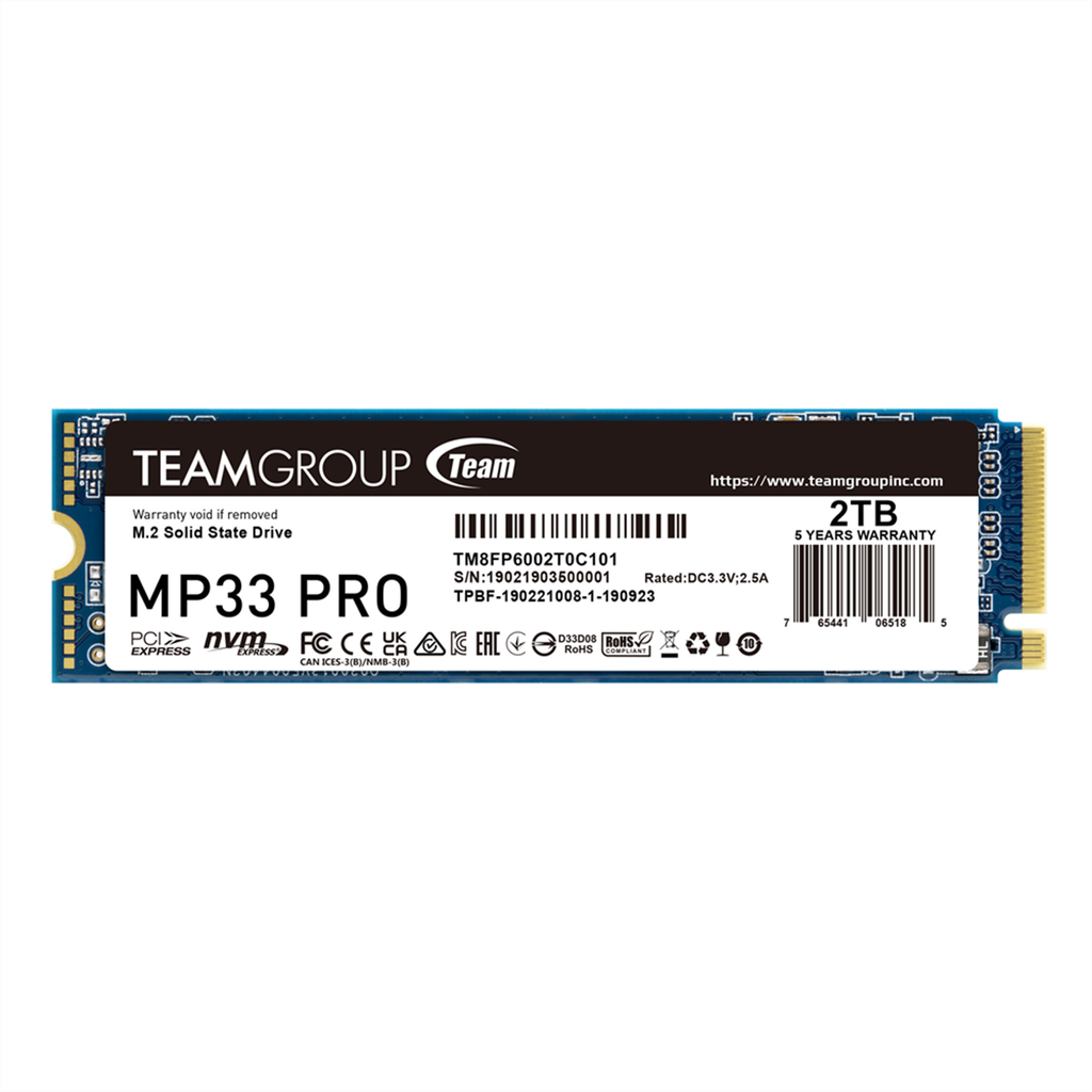 Unidad SSD Team Group MP33 PRO NVMe 2TB M.2 1700 MB/s Escritura 2100 MB/s Lectura PCI Express 3.0