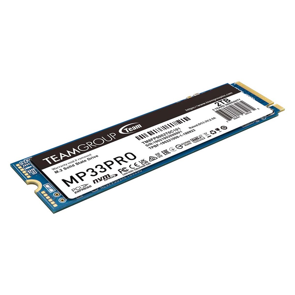 Unidad SSD Team Group MP33 PRO NVMe 2TB M.2 1700 MB/s Escritura 2100 MB/s Lectura PCI Express 3.0