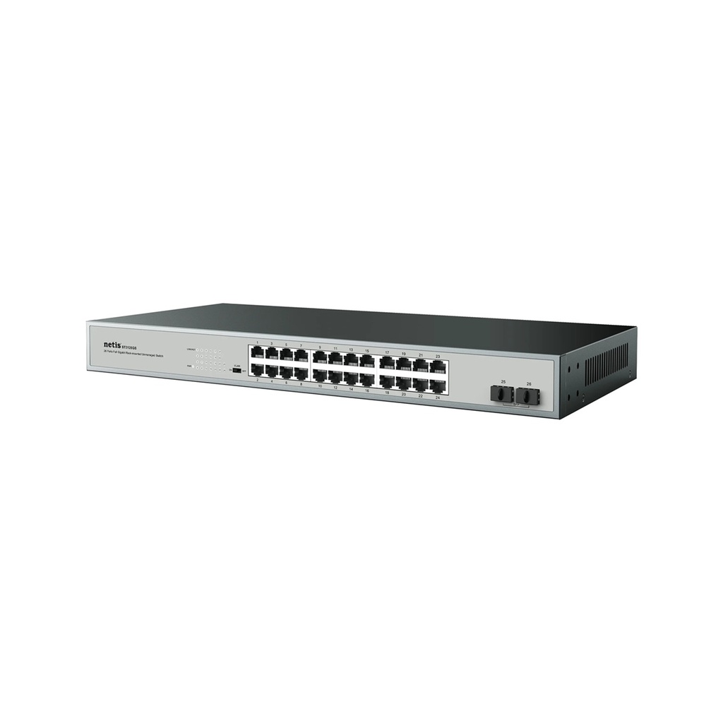 Switch NETIS ST3126GS 26 Puertos Gigabit Ethernet Switch + 2 Puertos SFP Gigabit Montable en Rack No Administrable 