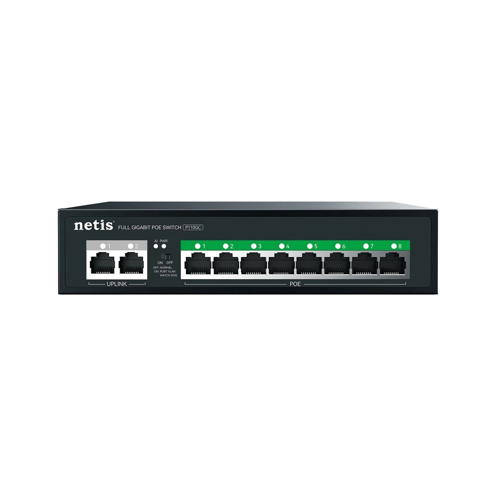 Switch Netis Gigabit Ethernet P110GC 8 Puertos 10/100/1000Mbps + 2 Puertos Uplink 20Gbit/s 4.000 Entradas Administrable 