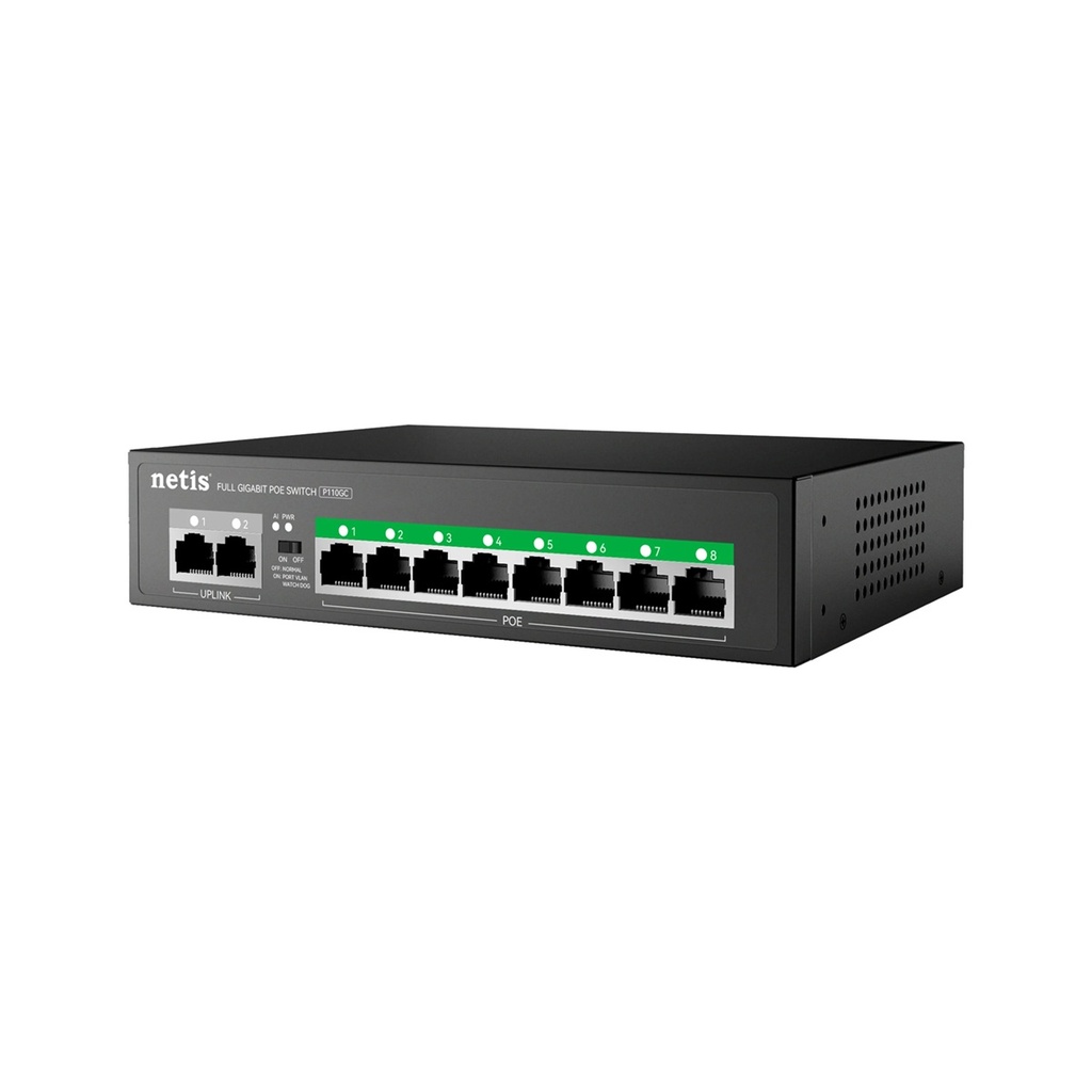 Switch Netis Gigabit Ethernet P110GC 8 Puertos 10/100/1000Mbps + 2 Puertos Uplink 20Gbit/s 4.000 Entradas Administrable 