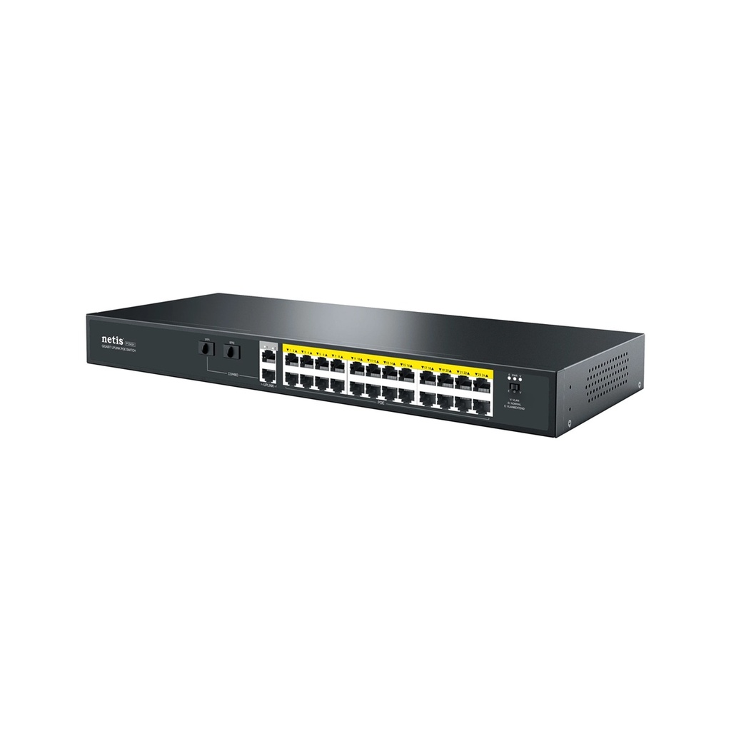 Switch Netis Gigabit Ethernet P124GH 24 Puertos PoE 10/100/1000Mbps + 2 Puerto Uplink + 2 Puertos SFP 320W 12.8 Gbit/s 16000 Entradas No Administrable 