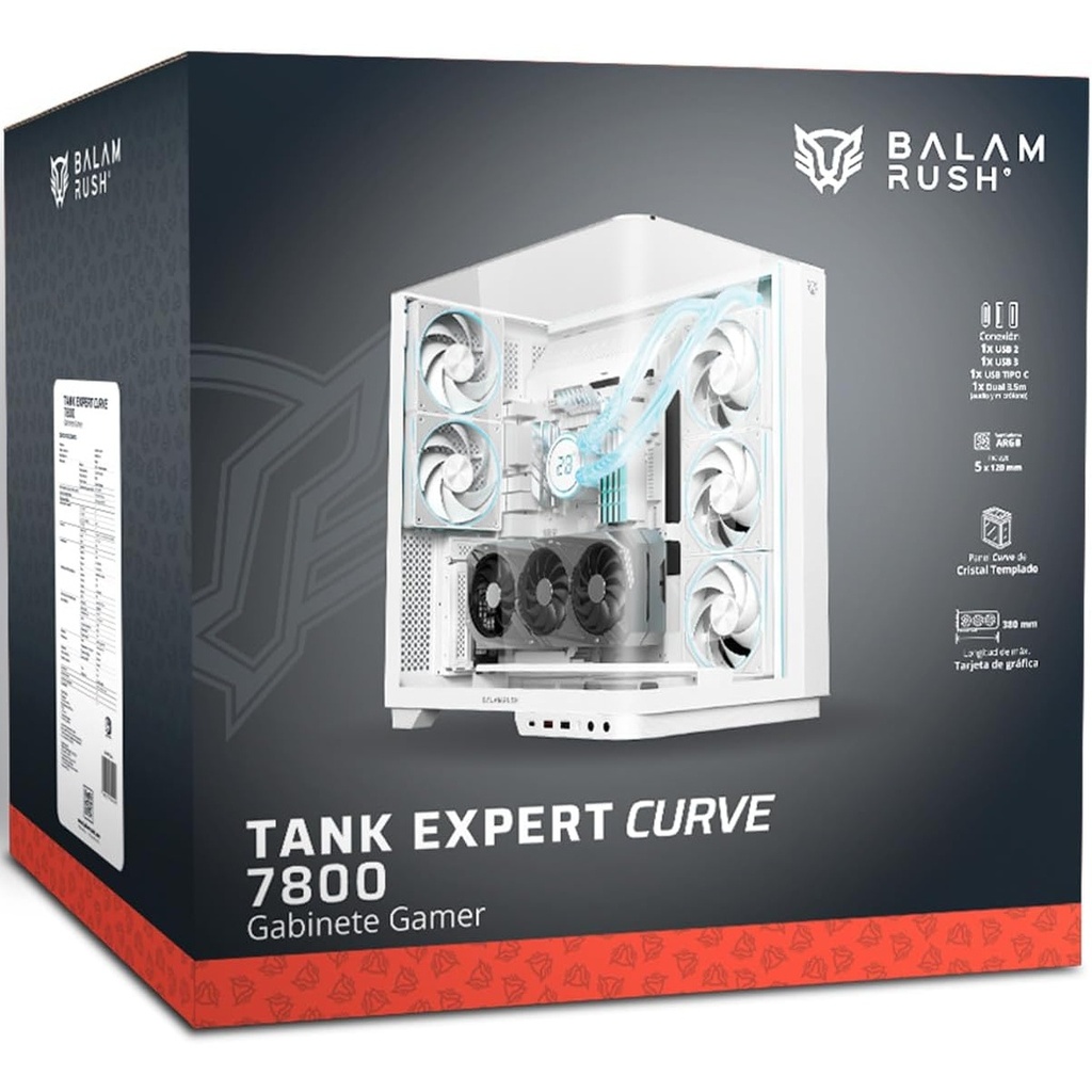 Gabinete Balam Rush Tank Expert Curve 7800 Midi-Tower ATX/Micro-ATX/Mini-ITX USB 2.0/3.0 sin Fuente 5 Ventiladores Instalados