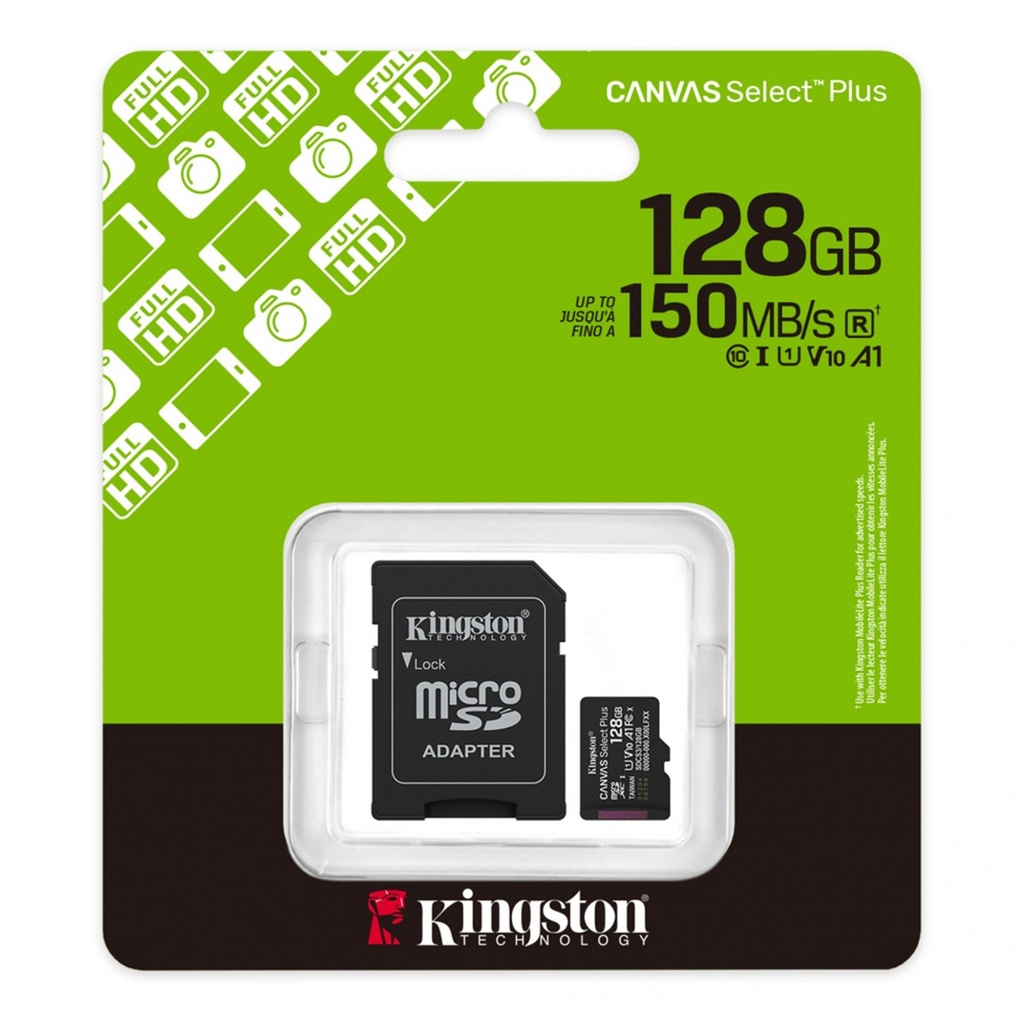 Memoria Flash Kingston Canvas Select Plus 128GB MicroSD UHS-I Clase 10 Con Adaptador