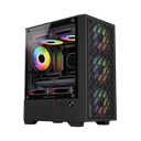 Gabinete balam rush gamer compact mini torre nitrox edge aircool 4700a / max mb m-atx sin fuente / 1x usb a 3.0 + 2x usb a 2.0 + 4xfan 120mm argb 4 pin / panel izq cristal + frente mesh / negro