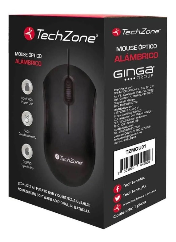Mouse Techzone Óptico TZMOU01 Alámbrico USB 800DPI
