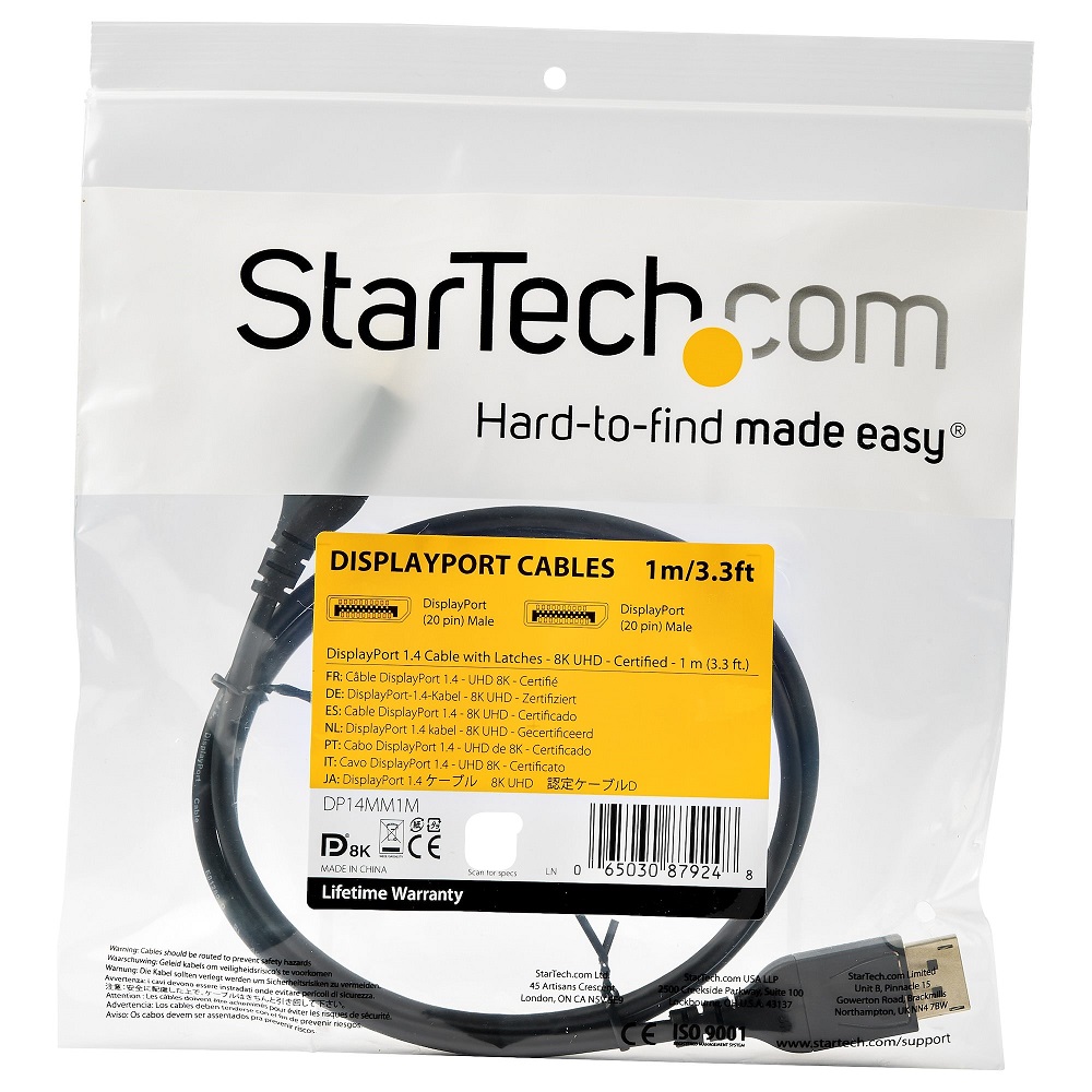 Cable DP14MM1M DisplayPort Macho a DisplayPort Macho 1 Metro, Cable de pantalla Dp a Dp, Cable Displayport de 8k