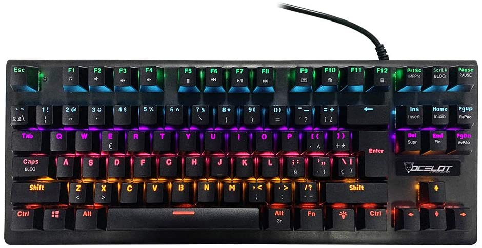 Teclado Mecánico Alambrico Ocelot Gamer Metalico Switch Azul